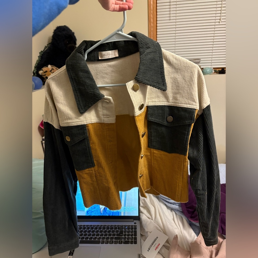 NWT Altar’d State Corduroy Pocket Mustard Color Block Ribbed Button Up Jacket - Picture 6 of 9